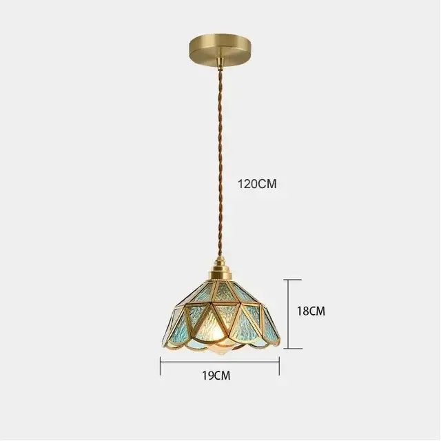 Antique brass-finished decorbites glass vintage pendant light with blue green stained glass shade for kitchen island