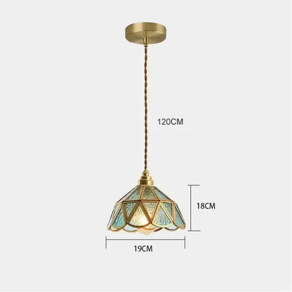 Antique brass-finished decorbites glass vintage pendant light with blue green stained glass shade for kitchen island