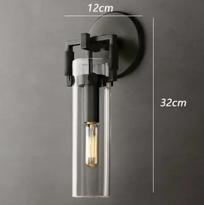 Black metal and clear glass wall lamp with exposed Edison bulb 32cm height decorbites glass wall lamp industrial style