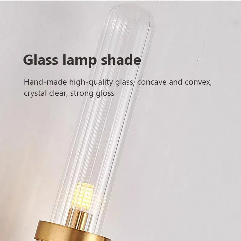 DecorBites glass wall lamp with crystal-clear handmade glass shade featuring vertical ridges and led light for home decor