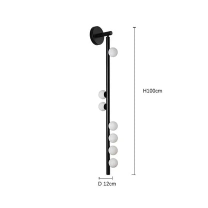 Black DecorBites glass wall lamp with seven frosted white spherical bulbs for minimalist hotel villa living room and bedroom