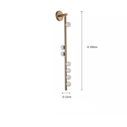 DecorBites glass wall lamp with six frosted glass globes, brass finish, 100cm tall minimalist wall lamp for living room