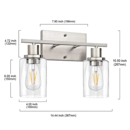 DecorBites glass wall lamp stainless steel and clear glass two-light wall lamp with exposed filament bulbs for indoor use