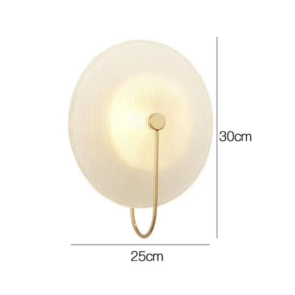 Modern decorbites glass wall lamp with circular frosted glass shade and gold-toned metal frame for home decor