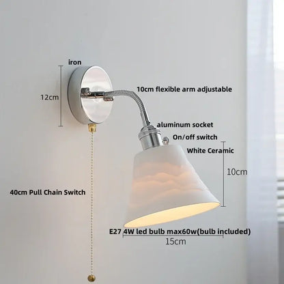 Decorbites™ glass wall light fixture with chrome iron base, adjustable arm, white ceramic shade, modern nordic design wall light fixture