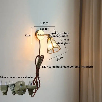Decorbites glass wall light sconce with copper rotating socket and clear glass shade for modern wall lighting