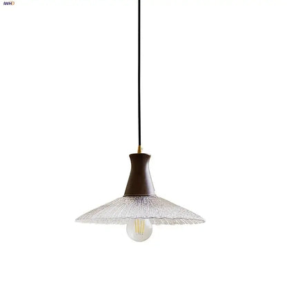 DecorBites™ wood led pendant light with dark brown wooden top clear textured glass and exposed Edison bulb