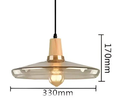 Modern decorbites glass pendant light with warm brass finish wood frame clear glass shade and exposed edison bulb