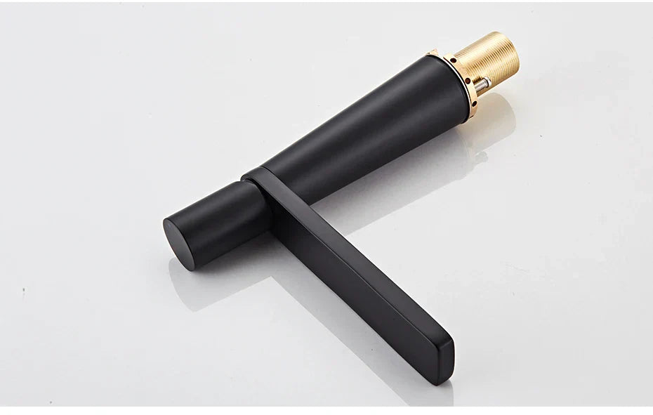 Decorbites™ black matte basin faucet with gold brass threaded spout cap for bathroom sink in brushed gold brass finish