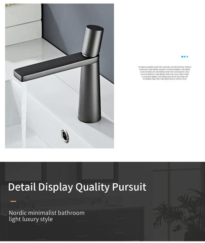 Modern matte black basin faucet with sleek single handle and minimalist design from DecorBites gold brass collection