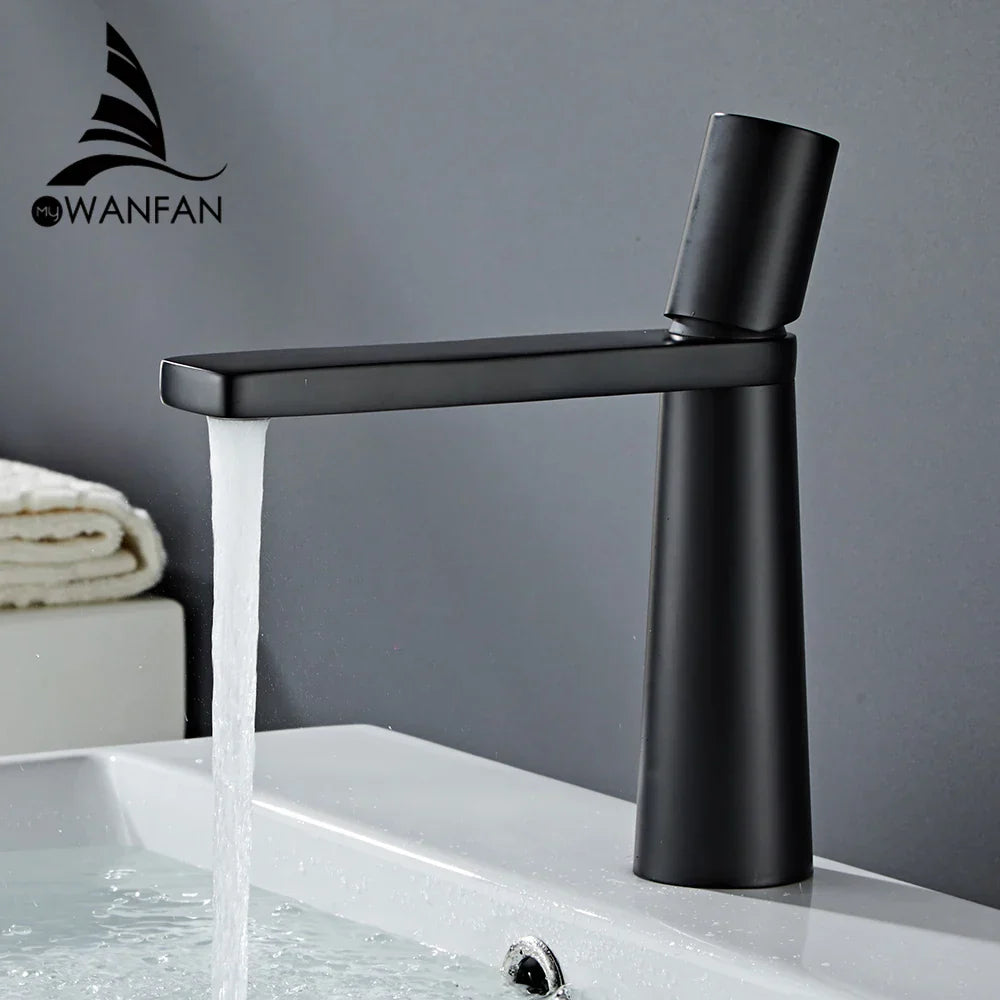 Black matte finish basin faucet with sleek cylindrical spout and rectangular handle by my wanfan decorbites gold brass