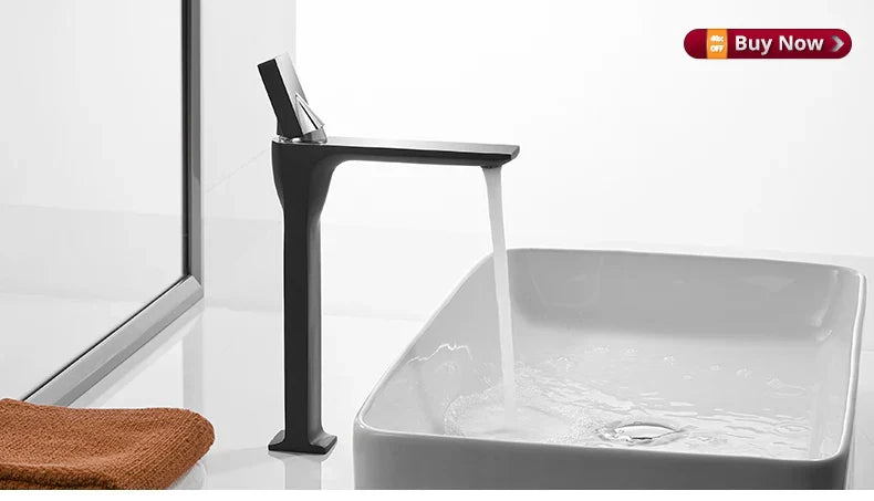Modern black matte-finish basin faucet from decorbites gold brass collection with sleek minimalist design for bathroom sink
