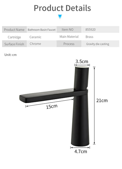 Decorbites™ gold brass basin faucet with black chrome finish, brass construction, and ceramic cartridge for bathroom sink