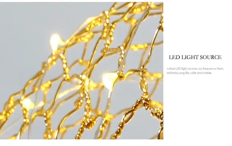 Decorbites™ gold cloud pendant lights featuring warm glowing led bulbs on golden twisted wire string pendant lights