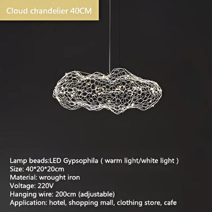 DecorBites gold cloud pendant lights feature wrought iron mesh design with led gypsophila beads for warm or white light