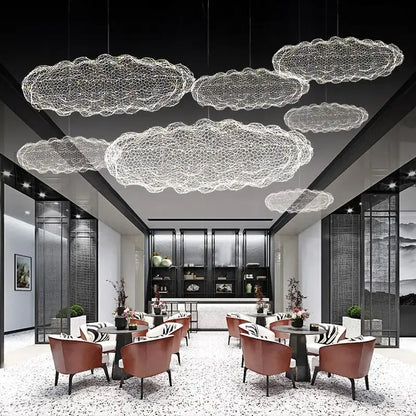 DecorBites gold cloud pendant lights feature delicate white mesh cloud pendant design for home and restaurant lighting