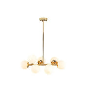DecorBites gold contemporary chandelier with six frosted glass shade globes for dining room cream glass pendant light fixture