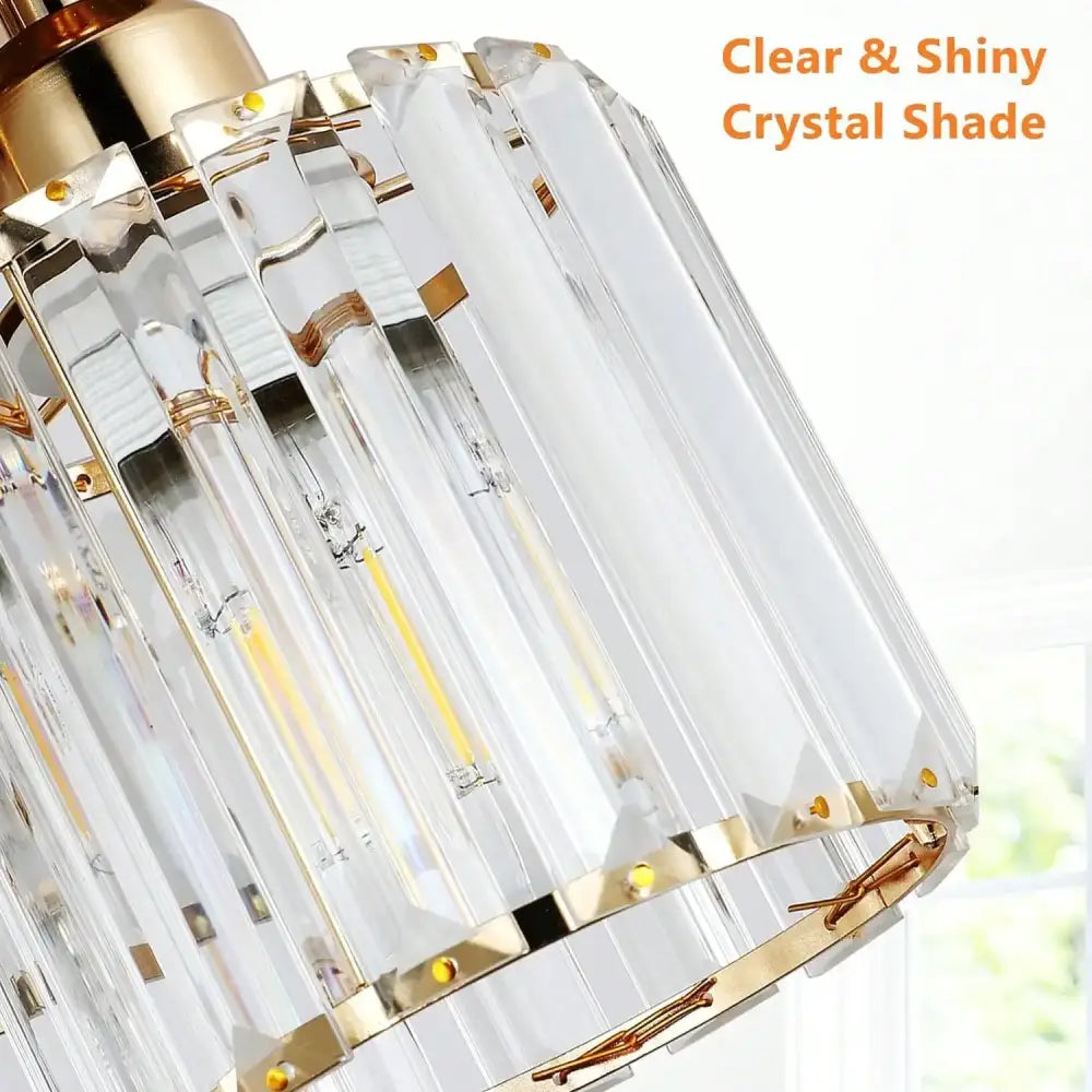 Decorbites gold crystal semi-flush mount ceiling light with clear shiny crystal shade and gold-toned metal accents
