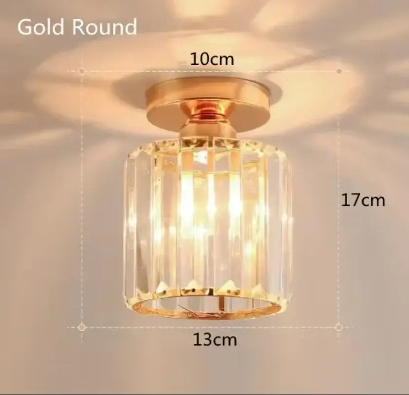 DecorBites gold crystal semi-flush mount ceiling light with a faceted crystal glass shade and gold finish