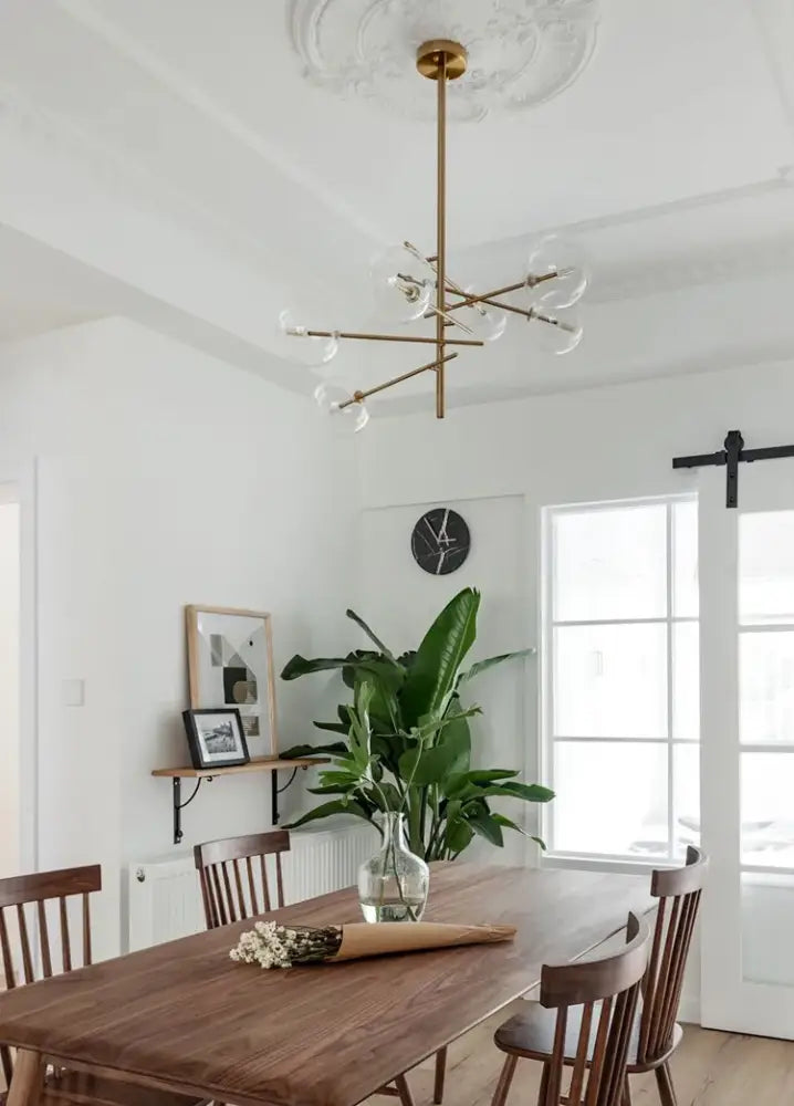 Modern brass decorbites gold glass bubble chandelier with clear glass globe bulbs for dining room lighting