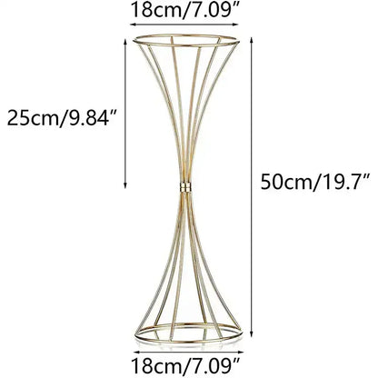 Decorbites gold iron flower vase set featuring a gold-toned iron flower vase with fluted cone shape and vertical ribs