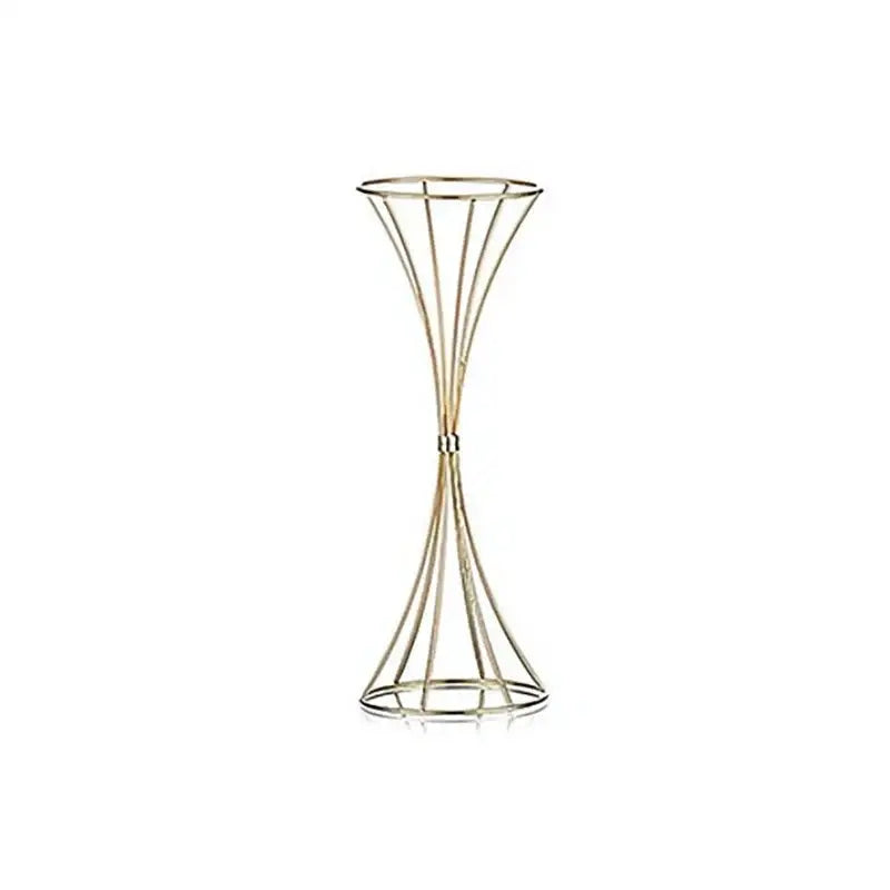 Slender gold-toned iron flower vase with flared top and base featuring an elegant conical design for wedding decor
