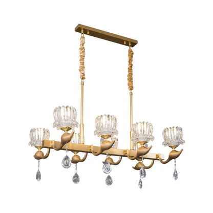 Decorbites gold island chandelier with clear crystal glass shades and crystal draping for contemporary dining room