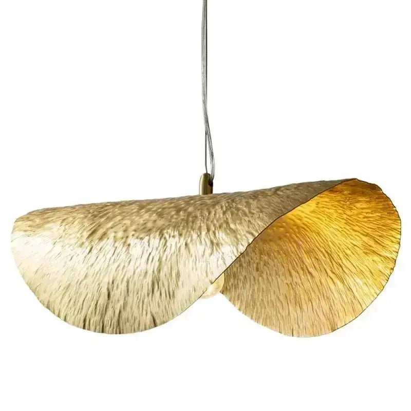 Decorbites gold lotus leaf pendant light with textured brushed metal finish and modern sleek design