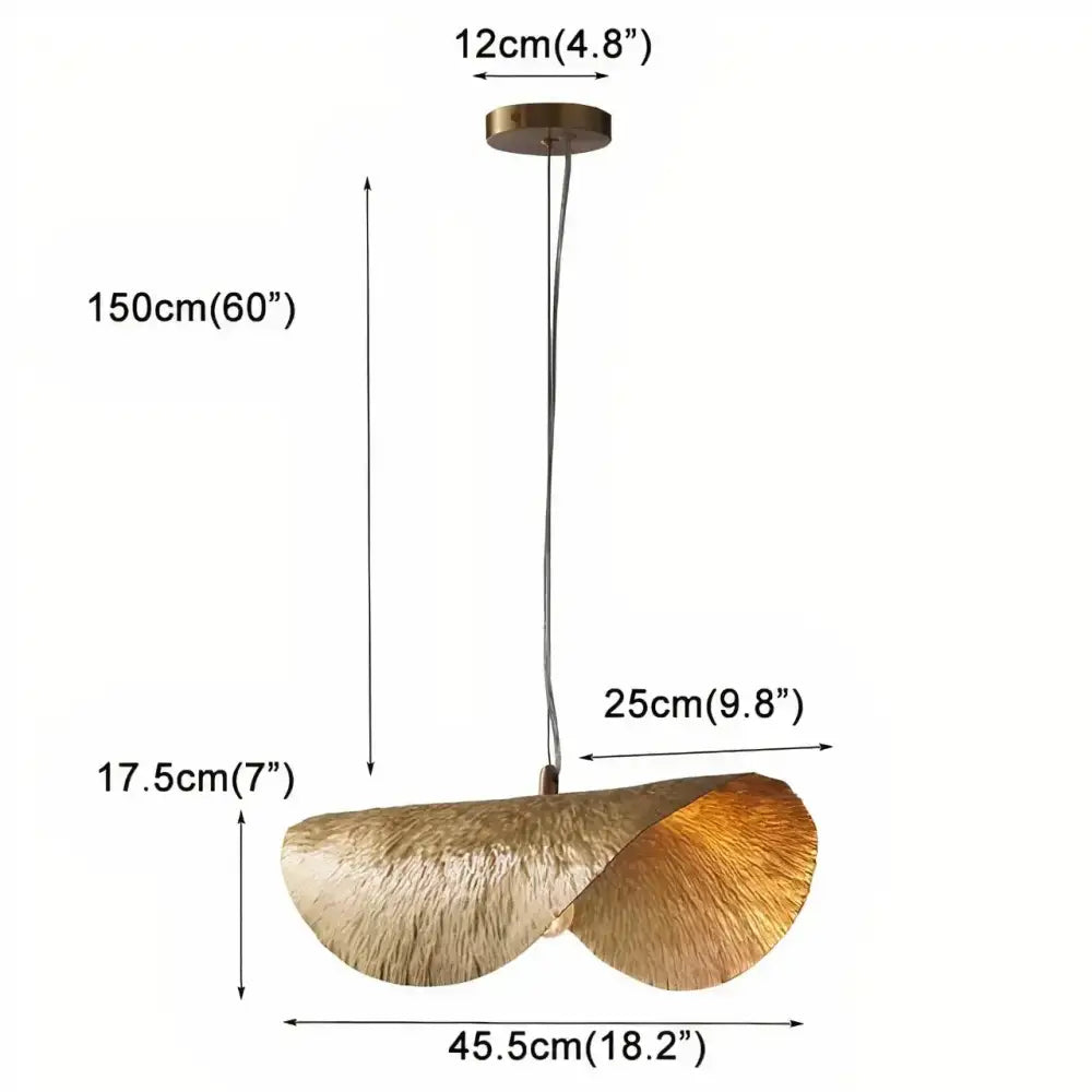 Decorbites gold lotus leaf pendant light with modern brass finish and textured leaf shaped design with two curved wings