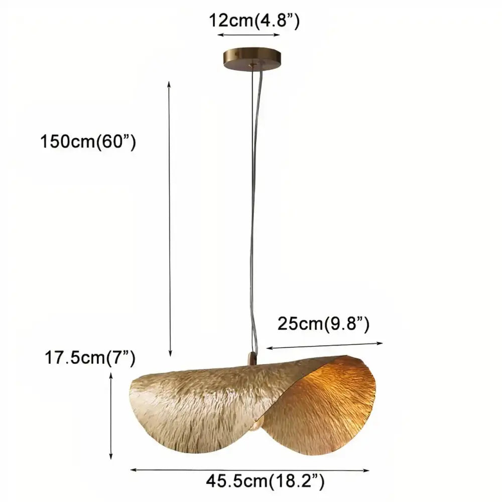 DecorBites™ gold lotus leaf pendant light with brass finish and textured leaf design in a modern curved silhouette