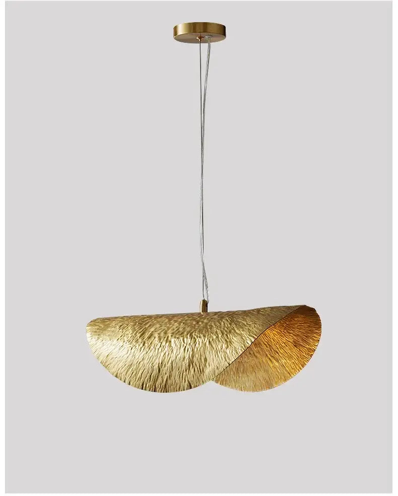 DecorBites™ gold lotus leaf pendant light with textured leaf-like shade suspended by thin cords for modern lighting