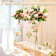 Decorbites gold metal trumpet flower stand vases with sleek modern design featuring thin vertical rods