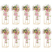 Decorbites gold metal vase set featuring gold-toned geometric metal vase flower stands with cascading artificial blooms