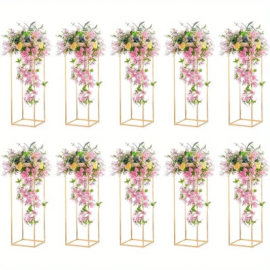 Decorbites gold metal vase set featuring gold-toned geometric metal vase flower stands with cascading artificial blooms