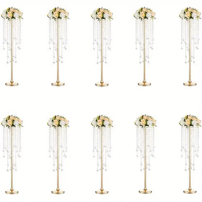DecorBites gold metal vases set features tall 29.6 inch gold metal floral centerpieces with cream roses and crystal beads