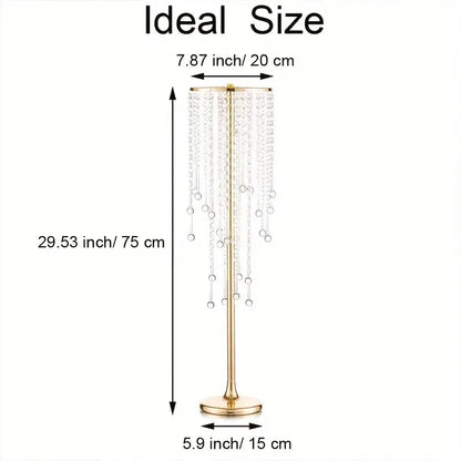 DecorBites gold metal vases set features an elegant 29.6 inch gold-toned crystal chandelier stand with clear beads