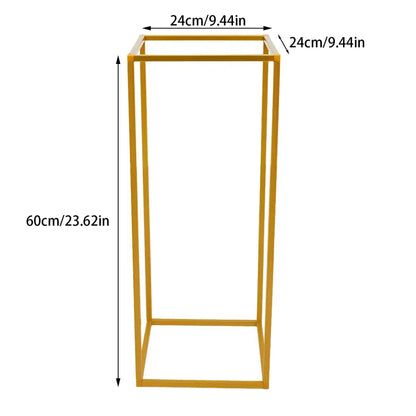 DecorBites™ gold metal rectangular flower stand 24cm by 24cm by 60cm ideal for wedding flower display