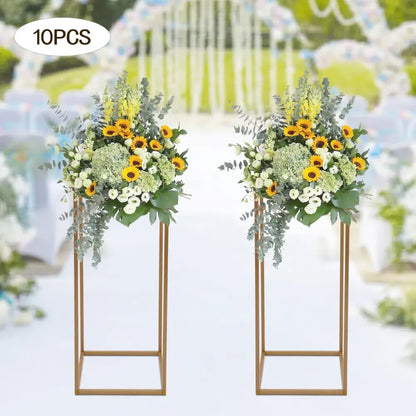 Decorbites gold metal wedding flower stand set with vibrant sunflowers and greenery for elegant wedding flower display