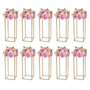 DecorBites™ gold metal wedding flower stand set of ten with pink peach artificial roses and white floral accents