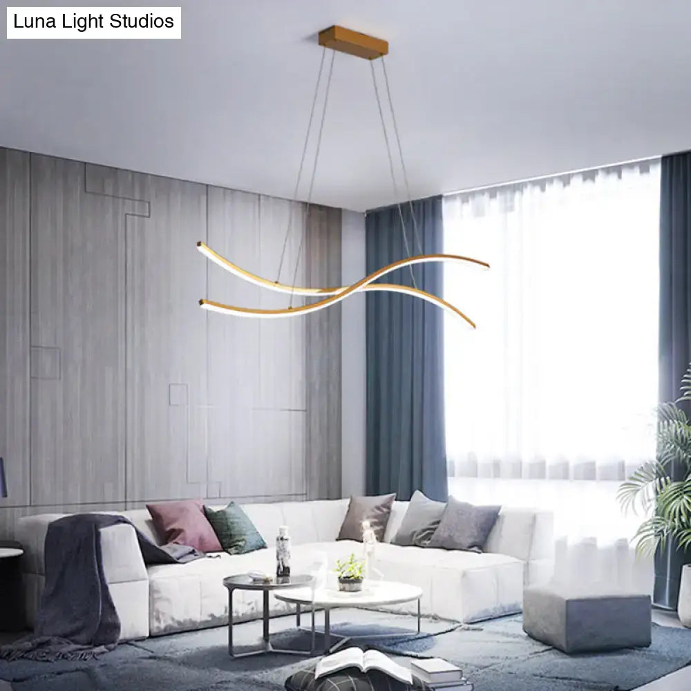 Decorbites gold metallic led hanging light with sleek curved arms and rectangular mount minimalist island ceiling light