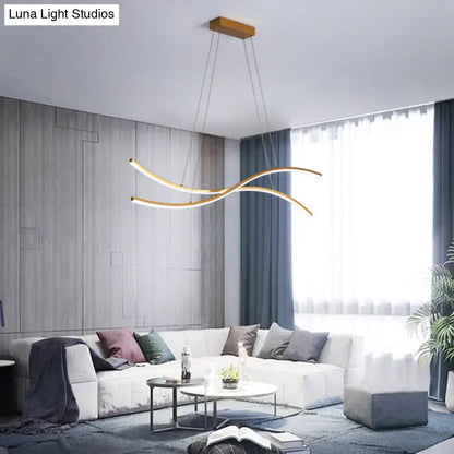 Decorbites gold metallic led hanging light with sleek curved arms and rectangular mount minimalist island ceiling light