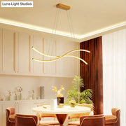 Decorbites gold metallic led hanging light with sleek curved arms and rectangular mount minimalist island ceiling light