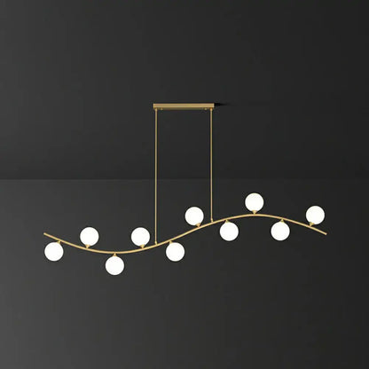 Decorbites gold milk ball glass pendant lighting with seven spherical bulbs and minimalist wavy ceiling design