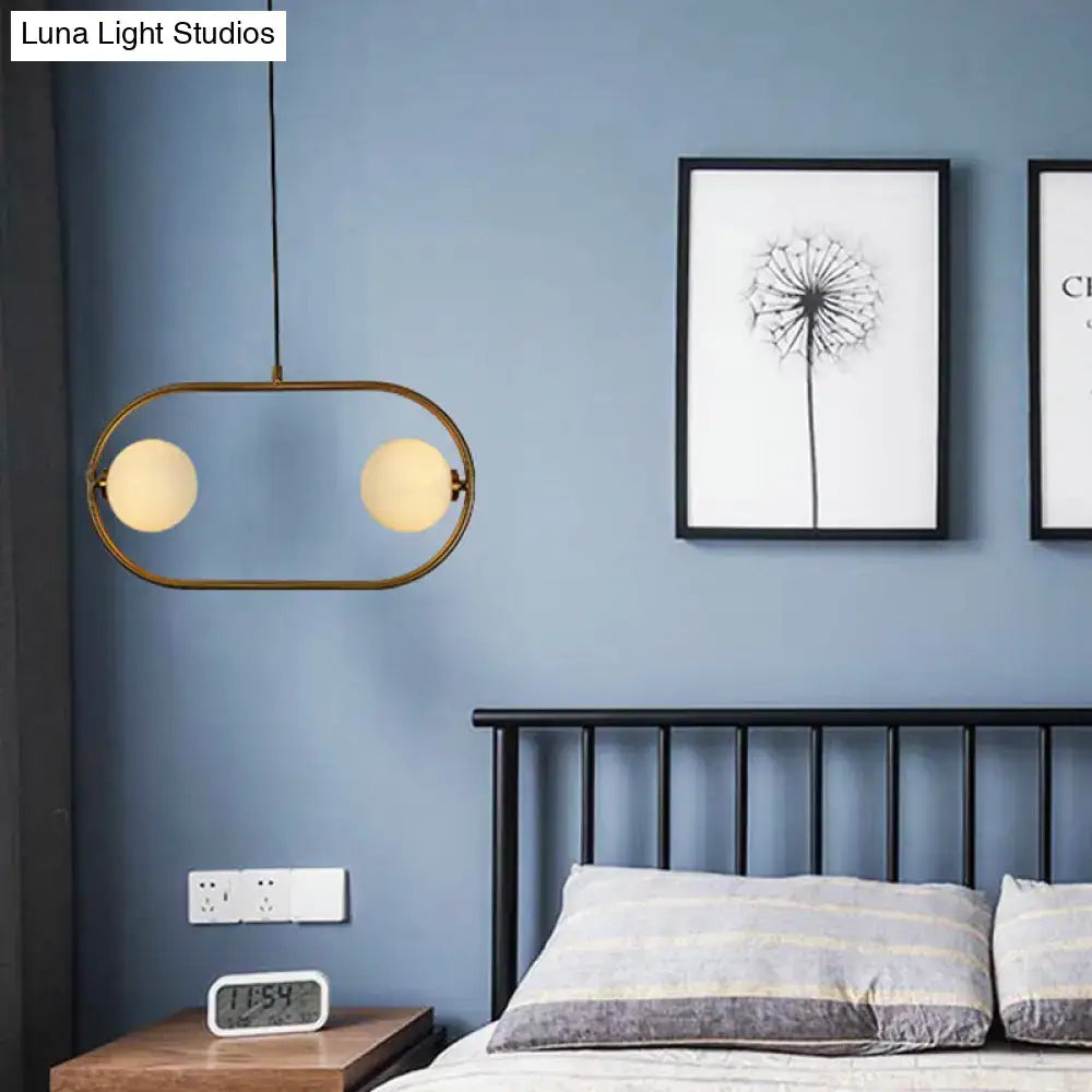 Decorbites gold modern globe hanging chandelier with frosted glass and two bulbs for bedroom LED pendant light
