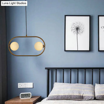 Decorbites gold modern globe hanging chandelier with frosted glass globes and two bulbs for bedroom lighting