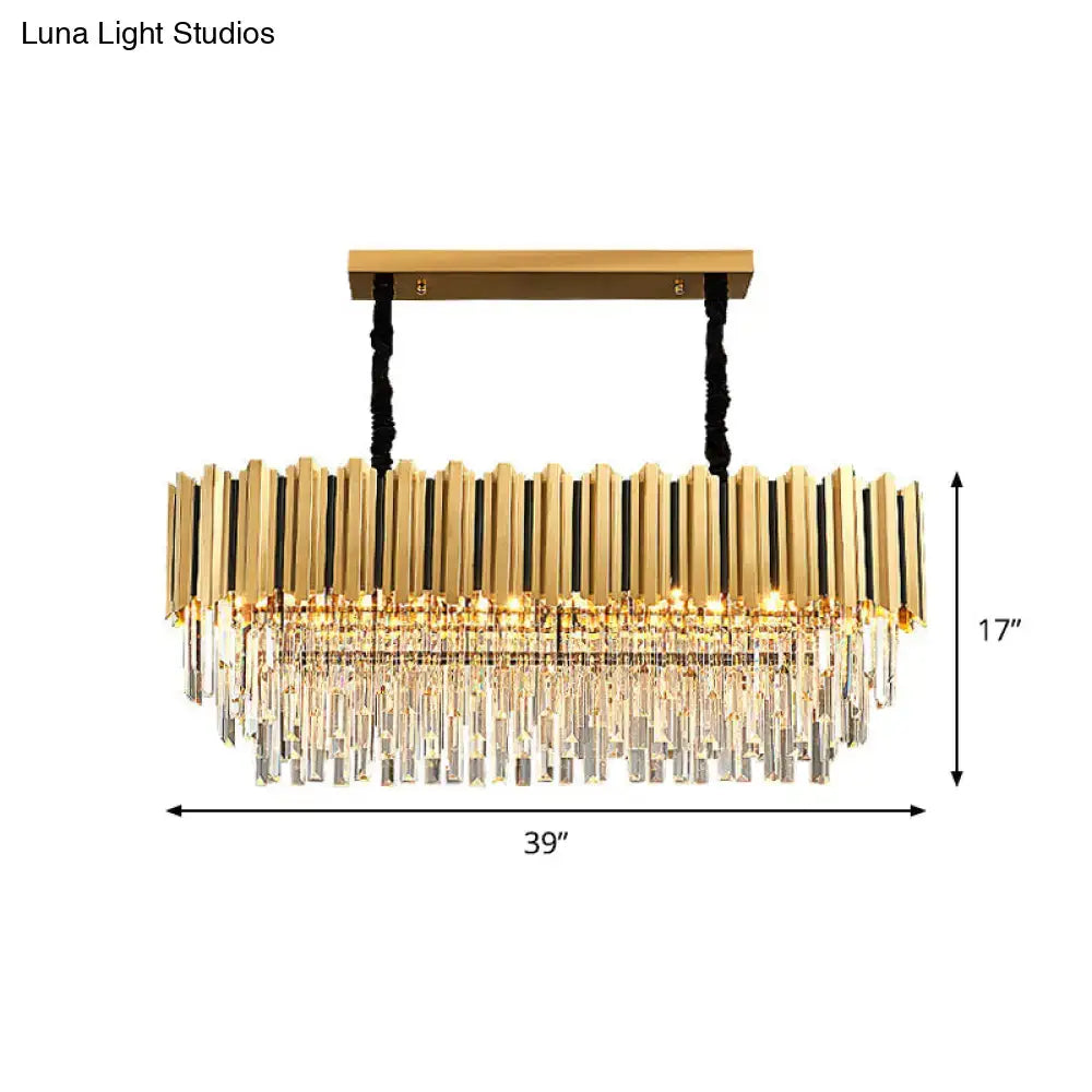 Gold-toned decorbites oblong crystal rod pendant with brass bars and cascading prisms 10-light island light 110v-120v