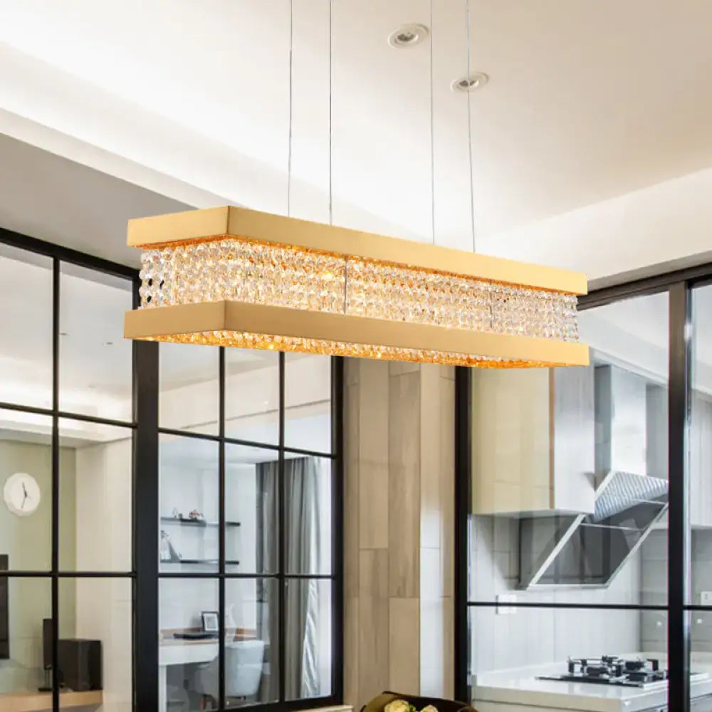 Decorbites gold rectangular frame crystal pendant light with embedded strands for 110v-120v and 220v-240v use
