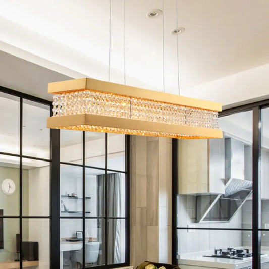 Decorbites gold rectangular frame crystal pendant light with embedded strands for 110v-120v and 220v-240v use