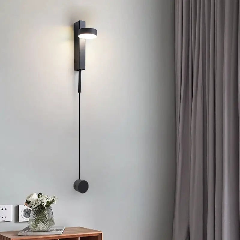 DecorBites™ gold wall lamp with dimmer switch and sleek black wall sconce featuring adjustable pull cord lighting control
