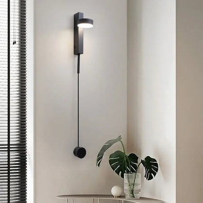Decorbites™ gold wall lamp with dimmer switch featuring a modern black wall sconce and adjustable pull cord lighting control
